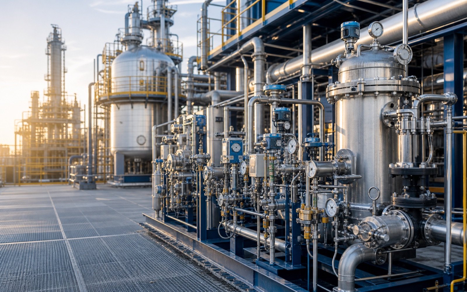 Instrumentasi proses kimia untuk reaktor, skid metering dan lini produksi tahan korosi