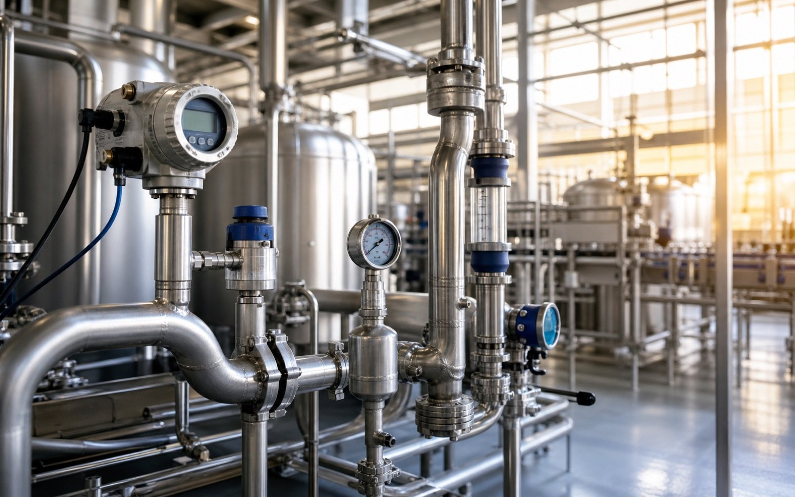 Food and beverage process instrumentation in a hygienic stainless-steel production facility