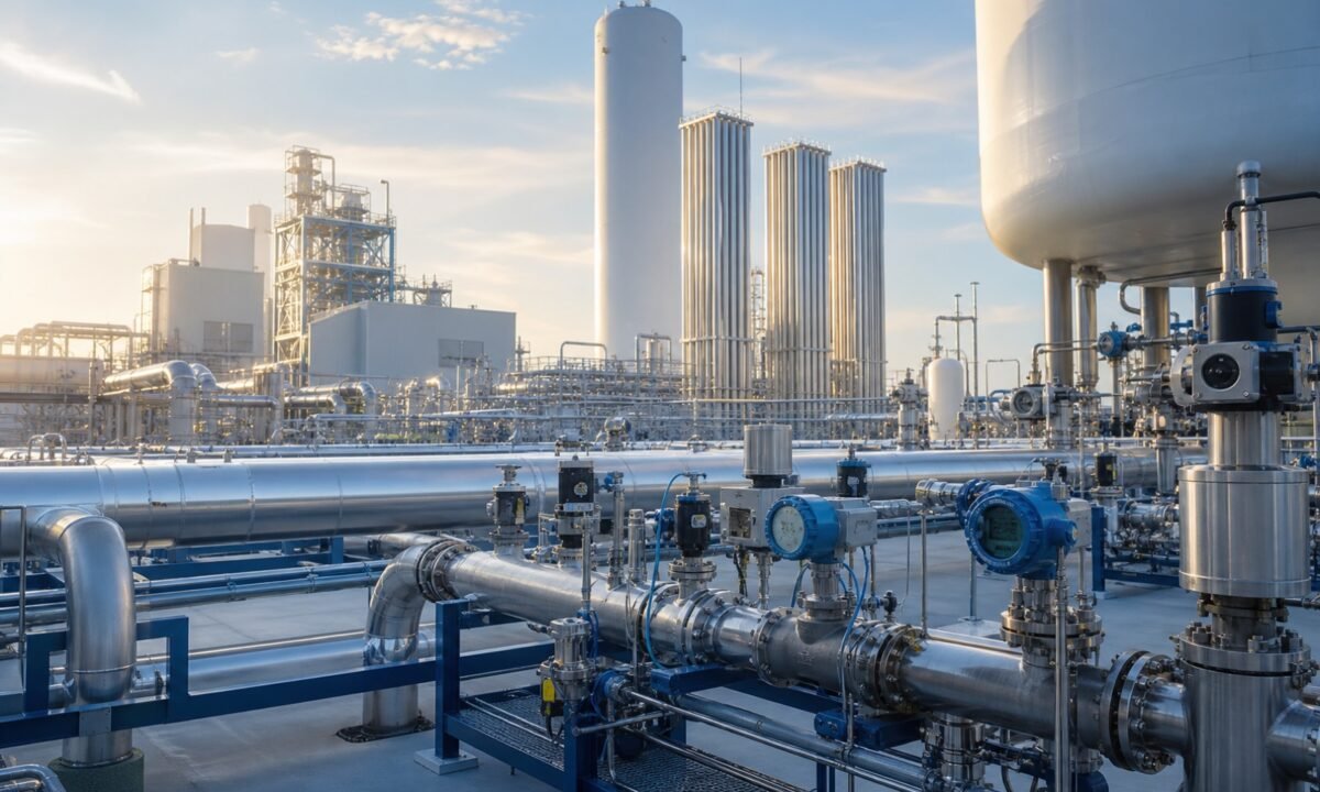 Industrial gas production and distribution instrumentation for cryogenic storage and pipeline metering