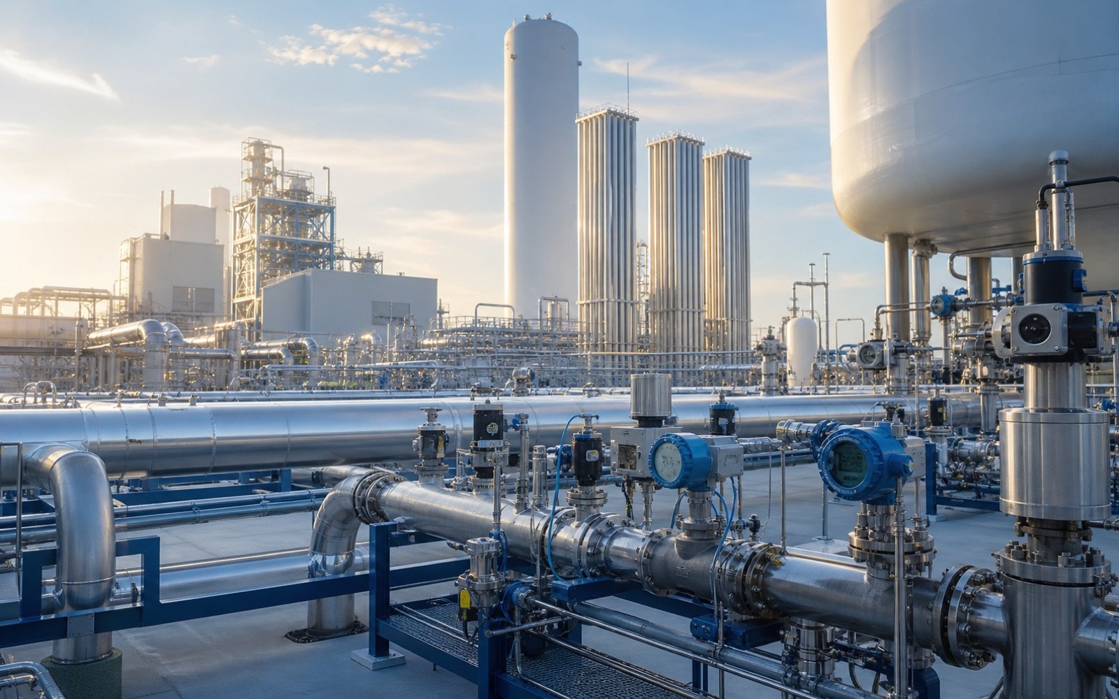 Instrumentasi produksi dan distribusi gas industri untuk penyimpanan kriogenik dan metering pipa