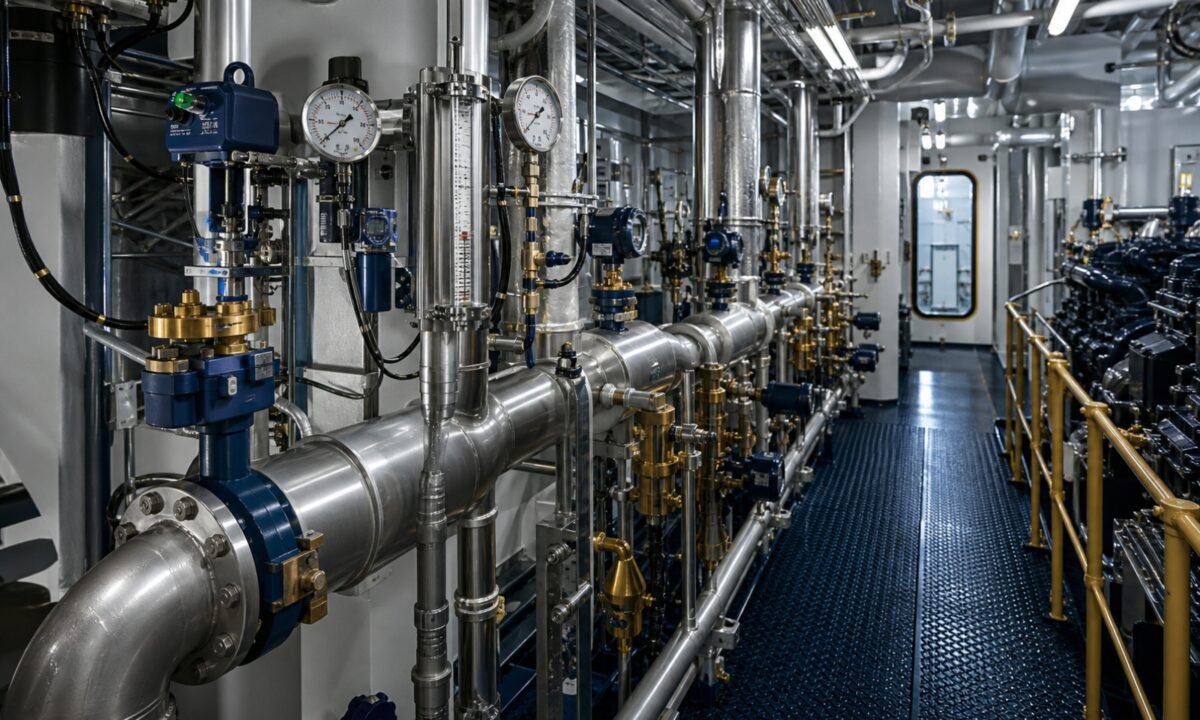 Marine engine-room instrumentation for fuel, ballast, cooling water and shipboard pipelines