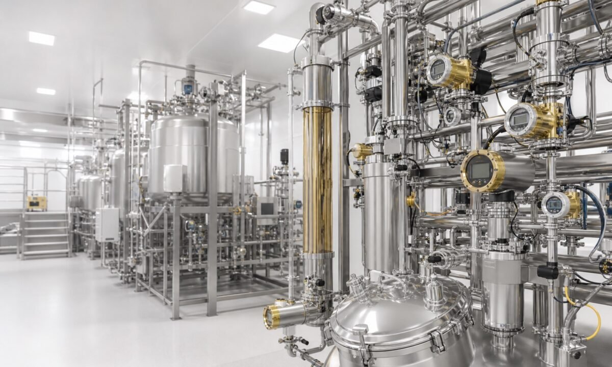Pharmaceutical and biotechnology process instrumentation in a hygienic GMP production suite