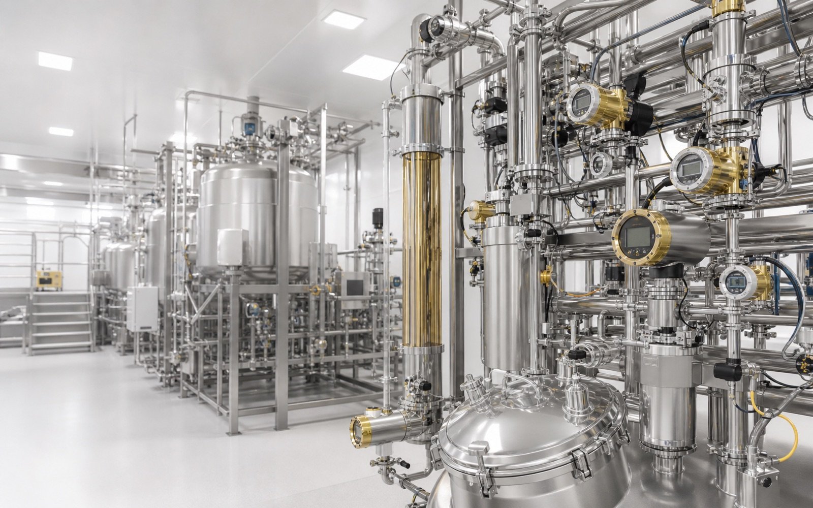 Instrumentasi proses farmasi dan bioteknologi di suite produksi GMP higienis